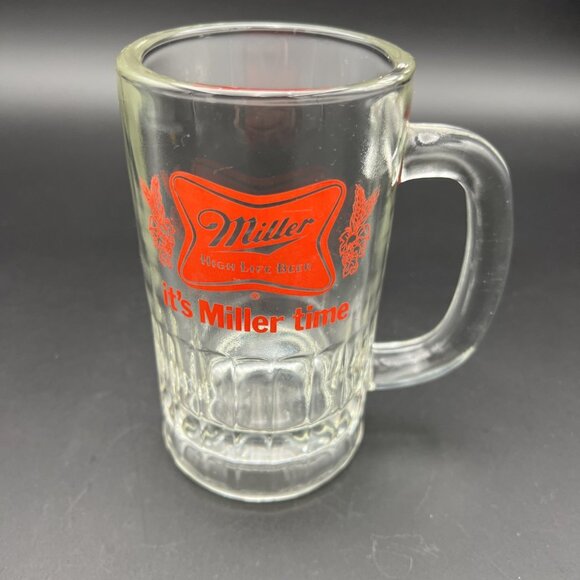Vintage Miller High Life “It’s Miller Time” Heavy Glass Mug Stein Rare - Picture 1 of 11